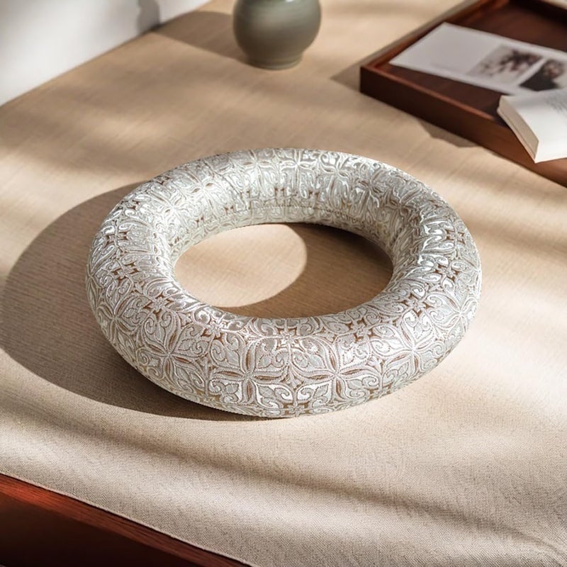 UPCEED Singing Bowl Cushion for Tibetan Singing Bowls, Handmade Silk Brocade Round Cushion Pillow for Sound Healing and Crystal Sound Bowls Accessories(Silver,6.7 Inch) - Image 2